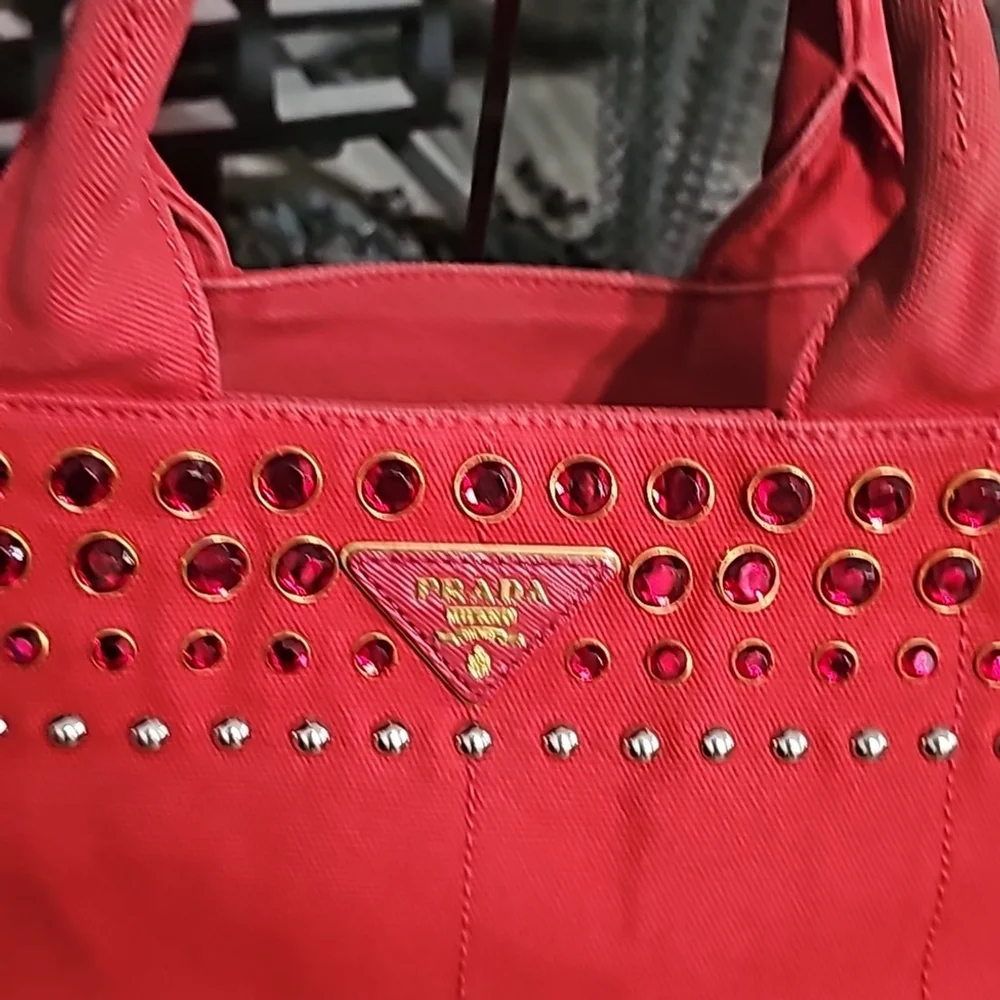 Prada Canapa Pink Studded Bag - Picture 3 of 10